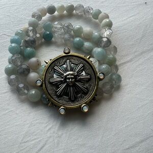 Multi-Strand Pastel Beaded French Kande Bracelet with Sunburst Medallion